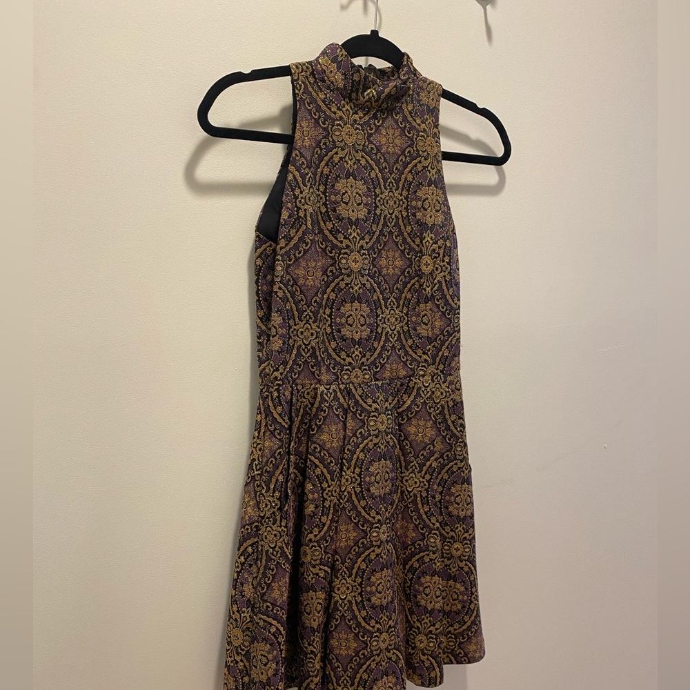 high neck gold accent dress